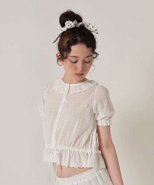 TINA:JOJUN(ティーナジョジュン)の「ウエスト ドロスト半袖ブラウス TINA:JOJUN(シャツ/ブラウス・レディース・ホワイト/ブラック・M)」の9枚目の写真