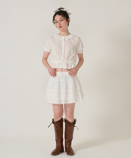 TINA:JOJUN(ティーナジョジュン)の「ウエスト ドロスト半袖ブラウス TINA:JOJUN(シャツ/ブラウス・レディース・ホワイト/ブラック・M)」の8枚目の写真