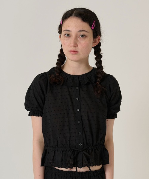 TINA:JOJUN(ティーナジョジュン)の「ウエスト ドロスト半袖ブラウス TINA:JOJUN(シャツ/ブラウス・レディース・ホワイト/ブラック・M)」の20枚目の写真