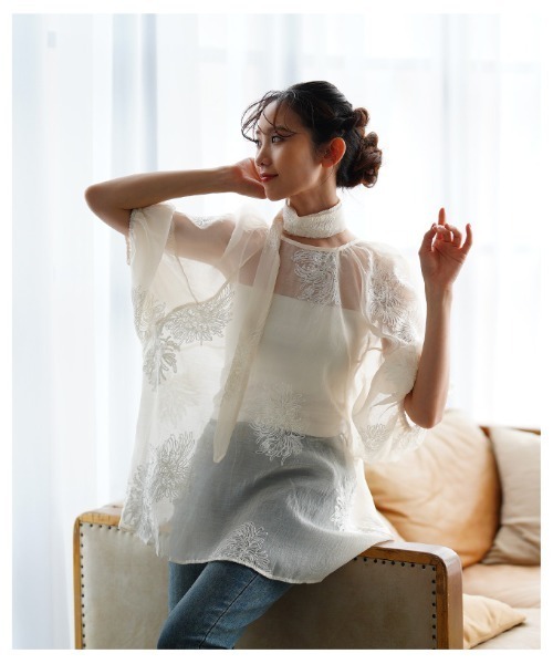 Sawa a la mode(サワアラモード)の「リボン付きシアーブラウストップス(シャツ/ブラウス・レディース・ブラック/アイボリー・FREE)」の19枚目の写真