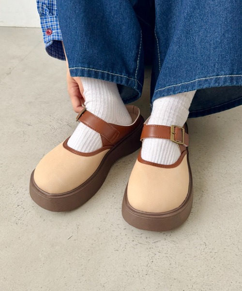 SOLLON.(ソルロン)の「ベルトストラップ厚底サボシューズ(スリッポン・レディース・ブラウン/ベージュ・23.5cm/24.5cm)」の12枚目の写真