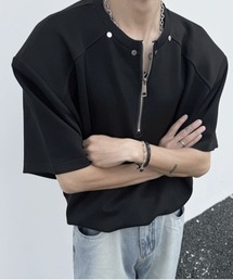 NOWLE（ノウル）の「【NOWLE】スタッズ ハーフジップ ドロップショルダー 半袖 Tシャツ（Tシャツ/カットソー）」