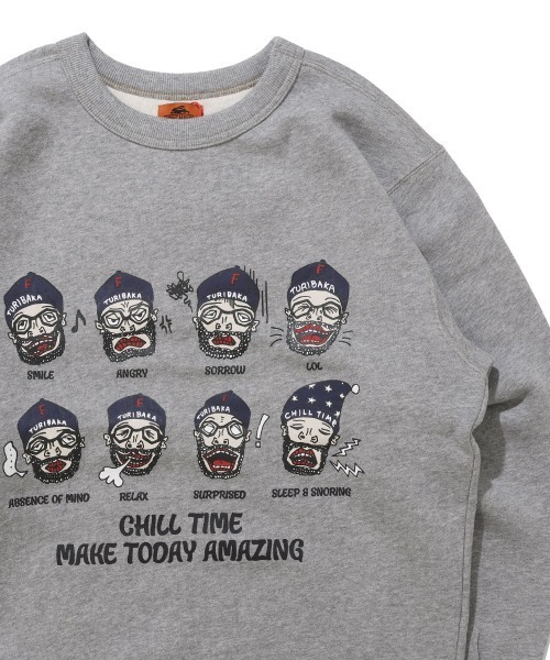 KRIFF MAYER（クリフメイヤー）の「チルタイム裏起毛クルー(顔)（スウェット・メンズ・パープル/チャコール/カラフル/グリーン/グレー/ナチュラル・X-LARGE/LARGE/MEDIUM）」の2枚目の写真