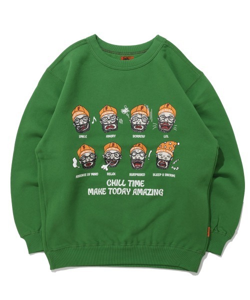 KRIFF MAYER（クリフメイヤー）の「チルタイム裏起毛クルー(顔)（スウェット・メンズ・パープル/チャコール/カラフル/グリーン/グレー/ナチュラル・X-LARGE/LARGE/MEDIUM）」の20枚目の写真