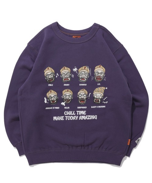 KRIFF MAYER（クリフメイヤー）の「チルタイム裏起毛クルー(顔)（スウェット・メンズ・パープル/チャコール/カラフル/グリーン/グレー/ナチュラル・X-LARGE/LARGE/MEDIUM）」の21枚目の写真