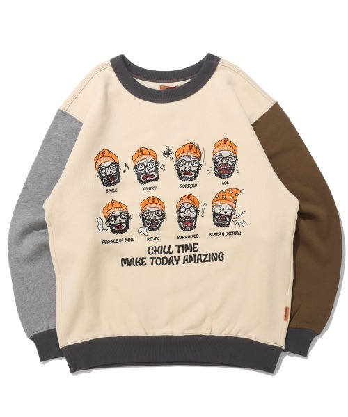 KRIFF MAYER（クリフメイヤー）の「チルタイム裏起毛クルー(顔)（スウェット・メンズ・パープル/チャコール/カラフル/グリーン/グレー/ナチュラル・X-LARGE/LARGE/MEDIUM）」の22枚目の写真