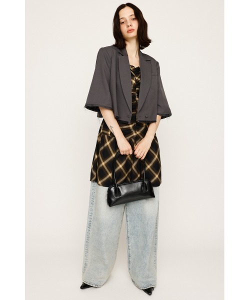 SLY（スライ）の「CROP MANISH TAILOR JK クロップ マニッシュ テイラージャケット 秋服（テーラードジャケット・レディース・ネイビー系/杢グレー・FREE）」の9枚目の写真