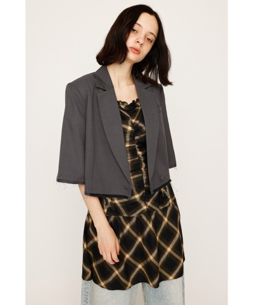 SLY（スライ）の「CROP MANISH TAILOR JK クロップ マニッシュ テイラージャケット 秋服（テーラードジャケット・レディース・ネイビー系/杢グレー・FREE）」の10枚目の写真