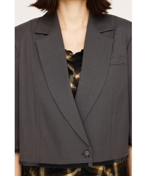 SLY（スライ）の「CROP MANISH TAILOR JK クロップ マニッシュ テイラージャケット 秋服（テーラードジャケット・レディース・ネイビー系/杢グレー・FREE）」の14枚目の写真