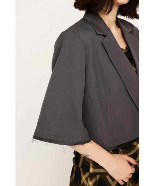 SLY（スライ）の「CROP MANISH TAILOR JK クロップ マニッシュ テイラージャケット 秋服（テーラードジャケット・レディース・ネイビー系/杢グレー・FREE）」の15枚目の写真