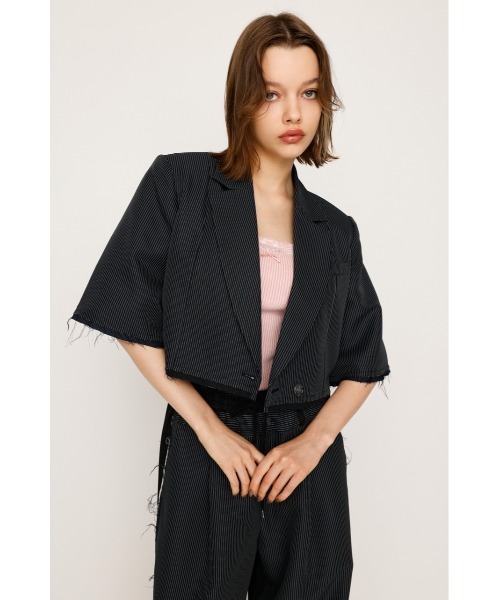 SLY（スライ）の「CROP MANISH TAILOR JK クロップ マニッシュ テイラージャケット 秋服（テーラードジャケット・レディース・ネイビー系/杢グレー・FREE）」の16枚目の写真