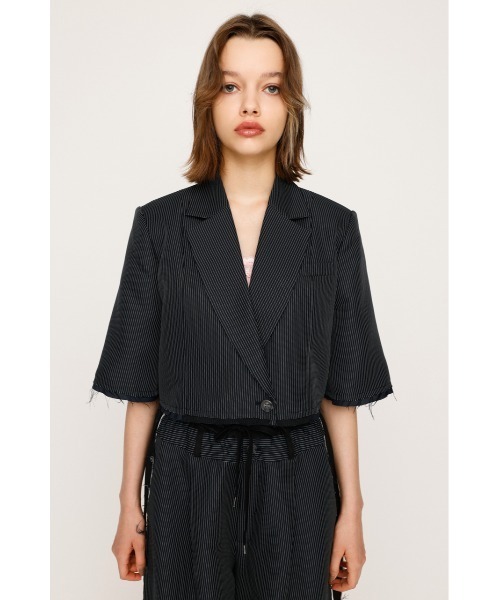 SLY（スライ）の「CROP MANISH TAILOR JK クロップ マニッシュ テイラージャケット 秋服（テーラードジャケット・レディース・ネイビー系/杢グレー・FREE）」の18枚目の写真