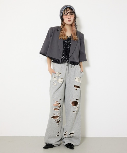 SLY（スライ）の「CROP MANISH TAILOR JK クロップ マニッシュ テイラージャケット 秋服（テーラードジャケット・レディース・ネイビー系/杢グレー・FREE）」の20枚目の写真