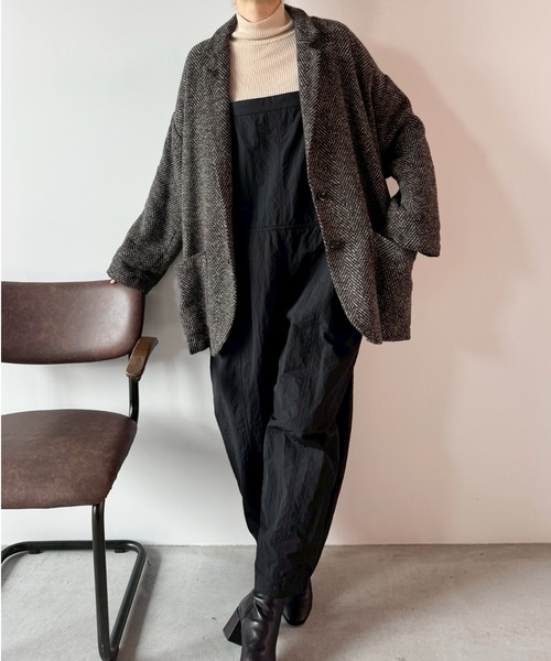 Libra Cue(リブラ キュー)の「バレルシルエットオールインワン(サロペット/オーバーオール・レディース・ベージュ/ブラック・FREE)」の19枚目の写真