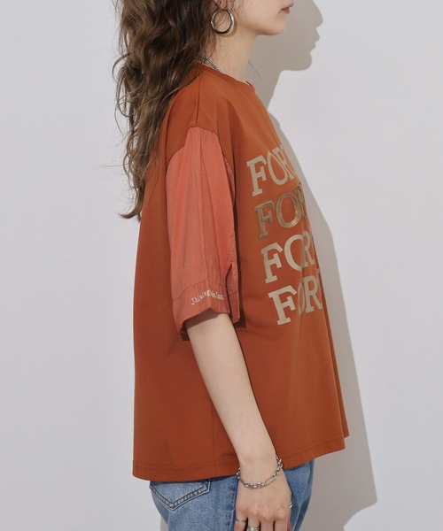 EGLANTINE(エグランティーヌ)の「EGLANTINE ロゴスパンコール半袖カットソー(Tシャツ/カットソー・レディース・サンドベージュ/ブラック/レンガ/ダークブラウン・38)」の5枚目の写真