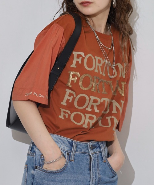 EGLANTINE(エグランティーヌ)の「EGLANTINE ロゴスパンコール半袖カットソー(Tシャツ/カットソー・レディース・サンドベージュ/ブラック/レンガ/ダークブラウン・38)」の12枚目の写真