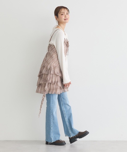 earth music&ecology（アースミュージックアンドエコロジー）の「フロントリボンチェックミニキャミワンピース（ワンピース・レディース・ブラウン系その他4/グレー系その他3・FREE）」の12枚目の写真