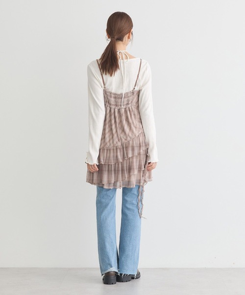 earth music&ecology（アースミュージックアンドエコロジー）の「フロントリボンチェックミニキャミワンピース（ワンピース・レディース・ブラウン系その他4/グレー系その他3・FREE）」の13枚目の写真