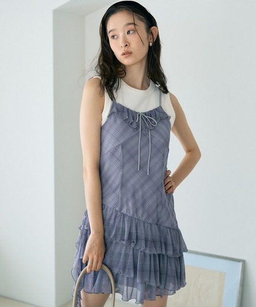 earth music&ecology（アースミュージックアンドエコロジー）の「フロントリボンチェックミニキャミワンピース（ワンピース・レディース・ブラウン系その他4/グレー系その他3・FREE）」の20枚目の写真