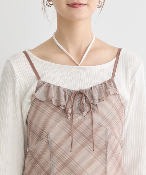 earth music&ecology（アースミュージックアンドエコロジー）の「フロントリボンチェックミニキャミワンピース（ワンピース・レディース・ブラウン系その他4/グレー系その他3・FREE）」の15枚目の写真