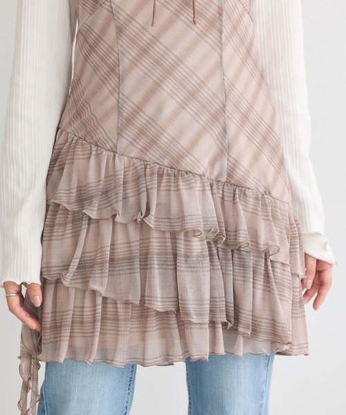 earth music&ecology（アースミュージックアンドエコロジー）の「フロントリボンチェックミニキャミワンピース（ワンピース・レディース・ブラウン系その他4/グレー系その他3・FREE）」の17枚目の写真