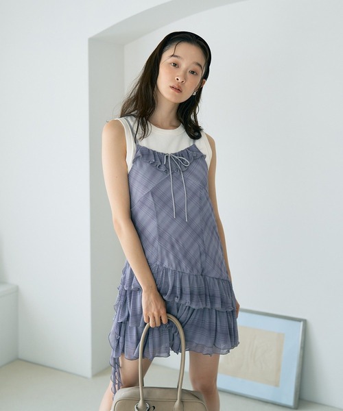 earth music&ecology（アースミュージックアンドエコロジー）の「フロントリボンチェックミニキャミワンピース（ワンピース・レディース・ブラウン系その他4/グレー系その他3・FREE）」の19枚目の写真