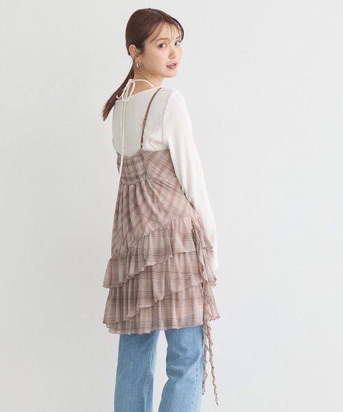 earth music&ecology（アースミュージックアンドエコロジー）の「フロントリボンチェックミニキャミワンピース（ワンピース・レディース・ブラウン系その他4/グレー系その他3・FREE）」の9枚目の写真