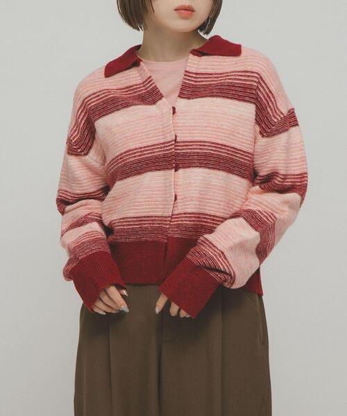 KBF（ケイビーエフ）の「グラデーションボーダーカーディガン（カーディガン/ボレロ・レディース・レッド系その他/ブルー系その他/ブラック系その他・ONE）」の6枚目の写真