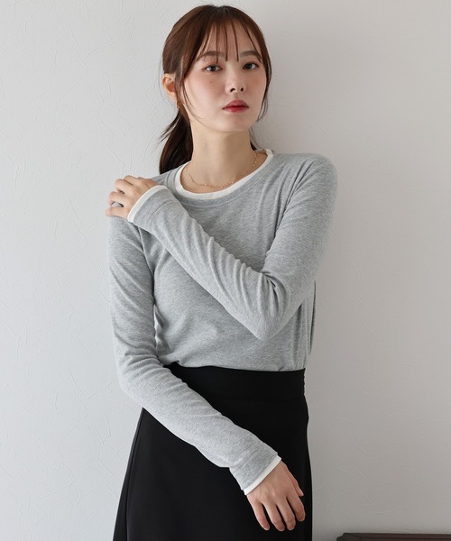 BLUEEAST(ブルーイースト)の「レイヤードデザインロングTシャツ(Tシャツ/カットソー・レディース・ブラック/ホワイト/グレー・MEDIUM)」の3枚目の写真