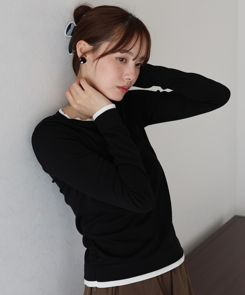 BLUEEAST(ブルーイースト)の「レイヤードデザインロングTシャツ(Tシャツ/カットソー・レディース・ブラック/ホワイト/グレー・MEDIUM)」の2枚目の写真