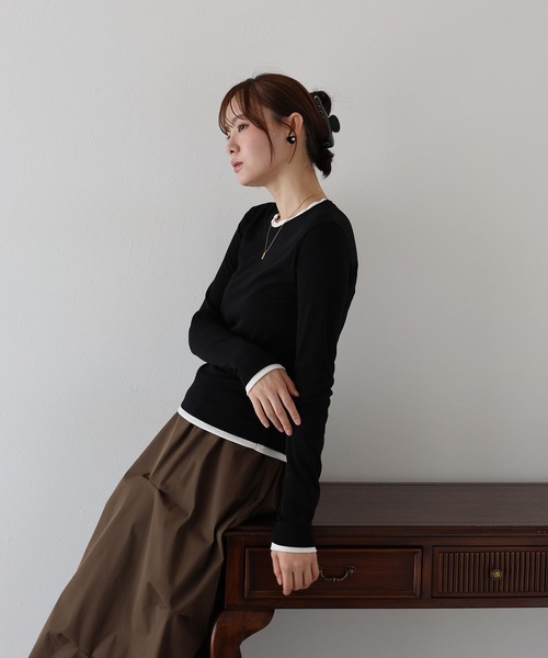 BLUEEAST(ブルーイースト)の「レイヤードデザインロングTシャツ(Tシャツ/カットソー・レディース・ブラック/ホワイト/グレー・MEDIUM)」の8枚目の写真