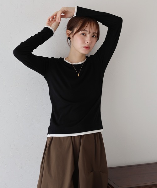 BLUEEAST(ブルーイースト)の「レイヤードデザインロングTシャツ(Tシャツ/カットソー・レディース・ブラック/ホワイト/グレー・MEDIUM)」の5枚目の写真