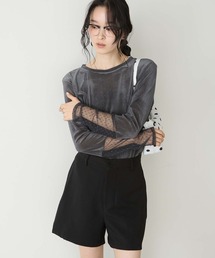 【forksy.】＜エブリデイシリーズ＞袖シャーリング ベロアシアートップス