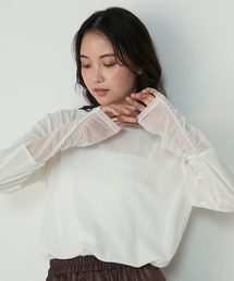 【forksy.】<エブリデイシリーズ>袖シャーリング ベロアシアートップス