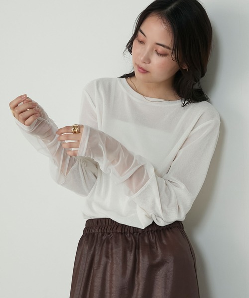 forksy.（フォルクシー）の「【forksy.】袖シャーリング ベロアシアートップス（Tシャツ/カットソー・レディース・ブラウン/チャコールグレー/アイボリー/ブラック/カーキ・FREE）」の14枚目の写真