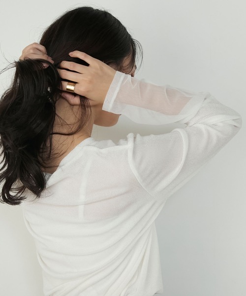 forksy.（フォルクシー）の「【forksy.】袖シャーリング ベロアシアートップス（Tシャツ/カットソー・レディース・ブラウン/チャコールグレー/アイボリー/ブラック/カーキ・FREE）」の15枚目の写真