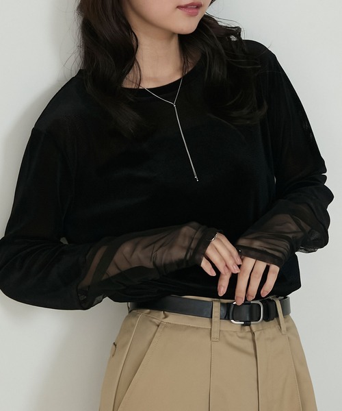 forksy.(フォルクシー)の「【forksy.】<エブリデイシリーズ>袖シャーリング ベロアシアートップス(Tシャツ/カットソー・レディース・ブラウン/チャコールグレー/アイボリー/ブラック/カーキ/ブラック系/ナチュラル・FREE)」の8枚目の写真