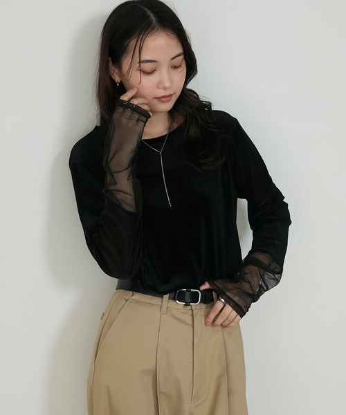 forksy.(フォルクシー)の「【forksy.】<エブリデイシリーズ>袖シャーリング ベロアシアートップス(Tシャツ/カットソー・レディース・ブラウン/チャコールグレー/アイボリー/ブラック/カーキ/ブラック系/ナチュラル・FREE)」の12枚目の写真