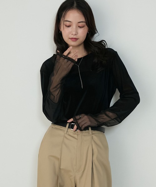 forksy.(フォルクシー)の「【forksy.】<エブリデイシリーズ>袖シャーリング ベロアシアートップス(Tシャツ/カットソー・レディース・ブラウン/チャコールグレー/アイボリー/ブラック/カーキ/ブラック系/ナチュラル・FREE)」の14枚目の写真