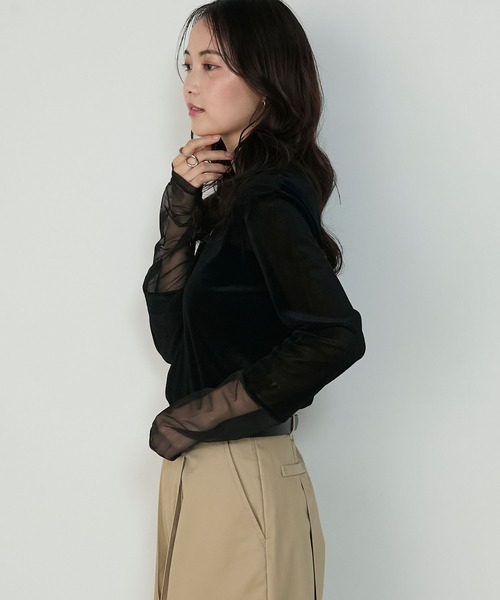 forksy.(フォルクシー)の「【forksy.】<エブリデイシリーズ>袖シャーリング ベロアシアートップス(Tシャツ/カットソー・レディース・ブラウン/チャコールグレー/アイボリー/ブラック/カーキ/ブラック系/ナチュラル・FREE)」の15枚目の写真