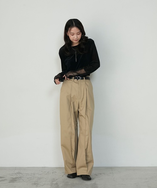 forksy.(フォルクシー)の「【forksy.】<エブリデイシリーズ>袖シャーリング ベロアシアートップス(Tシャツ/カットソー・レディース・ブラウン/チャコールグレー/アイボリー/ブラック/カーキ/ブラック系/ナチュラル・FREE)」の18枚目の写真