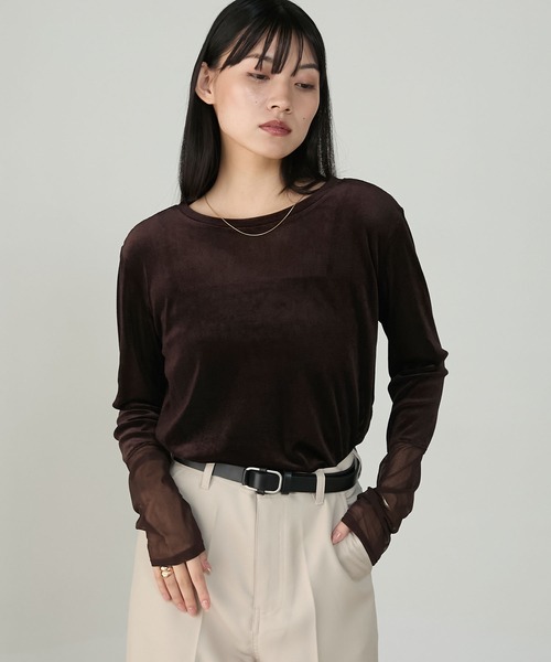forksy.(フォルクシー)の「【forksy.】<エブリデイシリーズ>袖シャーリング ベロアシアートップス(Tシャツ/カットソー・レディース・ブラウン/チャコールグレー/アイボリー/ブラック/カーキ/ブラック系/ナチュラル・FREE)」の22枚目の写真