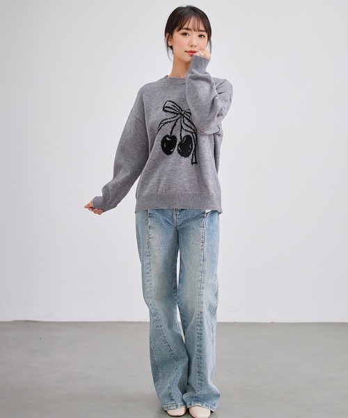 Lace Ladies(レースレディース)の「チェリー柄 配色 クルーネック ニット プルオーバー(ニット/セーター・レディース・レッド/ネイビー/グレー・FREE)」の14枚目の写真