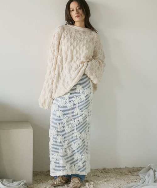 Libra Cue（リブラ キュー）の「シースルーニットロングスカート（スカート・レディース・アイボリー・FREE）」の4枚目の写真