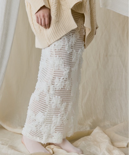 Libra Cue（リブラ キュー）の「シースルーニットロングスカート（スカート・レディース・アイボリー・FREE）」の15枚目の写真