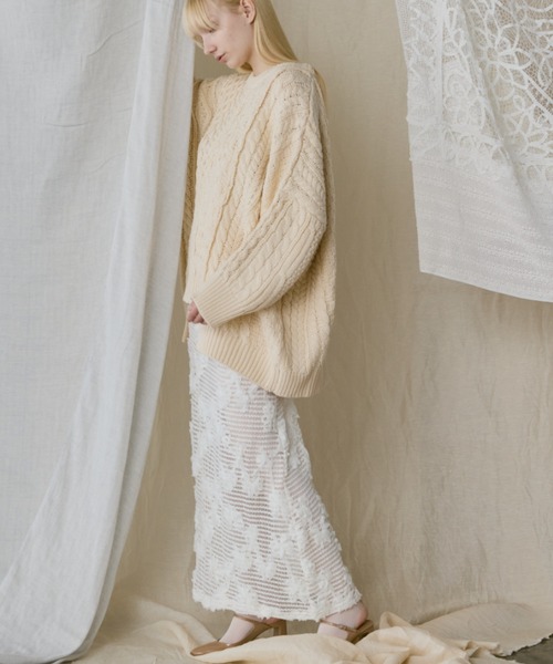 Libra Cue（リブラ キュー）の「シースルーニットロングスカート（スカート・レディース・アイボリー・FREE）」の18枚目の写真