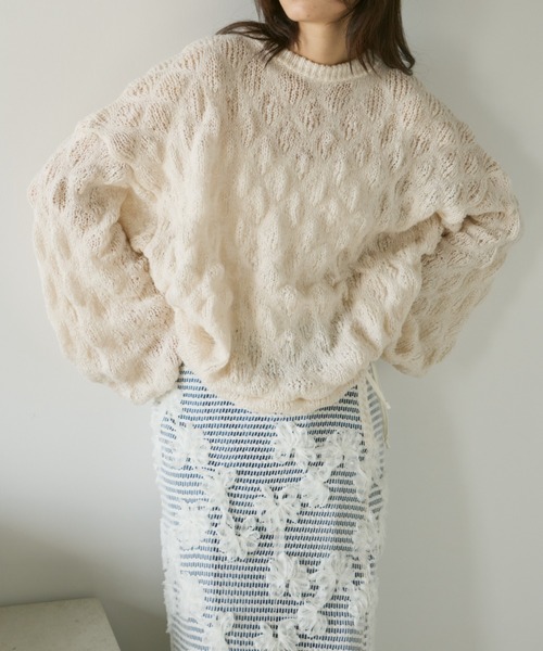 Libra Cue（リブラ キュー）の「シースルーニットロングスカート（スカート・レディース・アイボリー・FREE）」の10枚目の写真