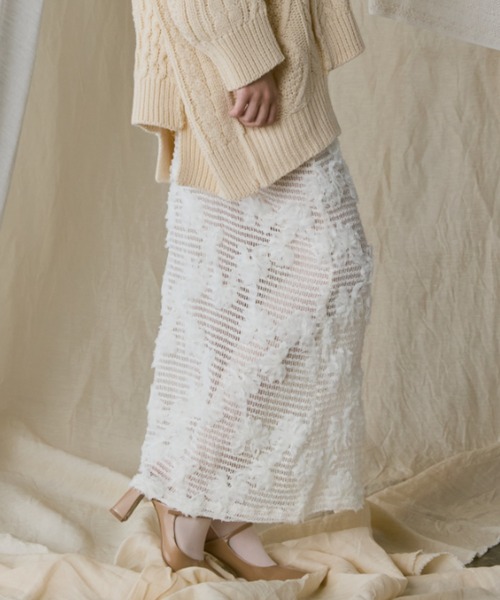 Libra Cue（リブラ キュー）の「シースルーニットロングスカート（スカート・レディース・アイボリー・FREE）」の16枚目の写真