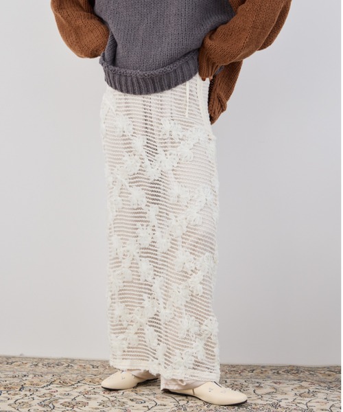 Libra Cue（リブラ キュー）の「シースルーニットロングスカート（スカート・レディース・アイボリー・FREE）」の11枚目の写真