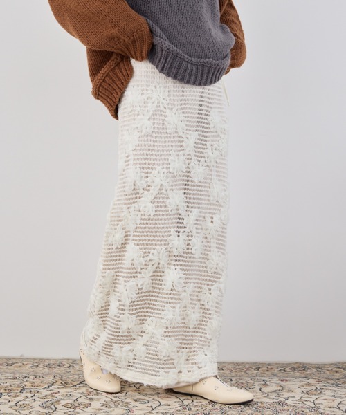 Libra Cue（リブラ キュー）の「シースルーニットロングスカート（スカート・レディース・アイボリー・FREE）」の12枚目の写真